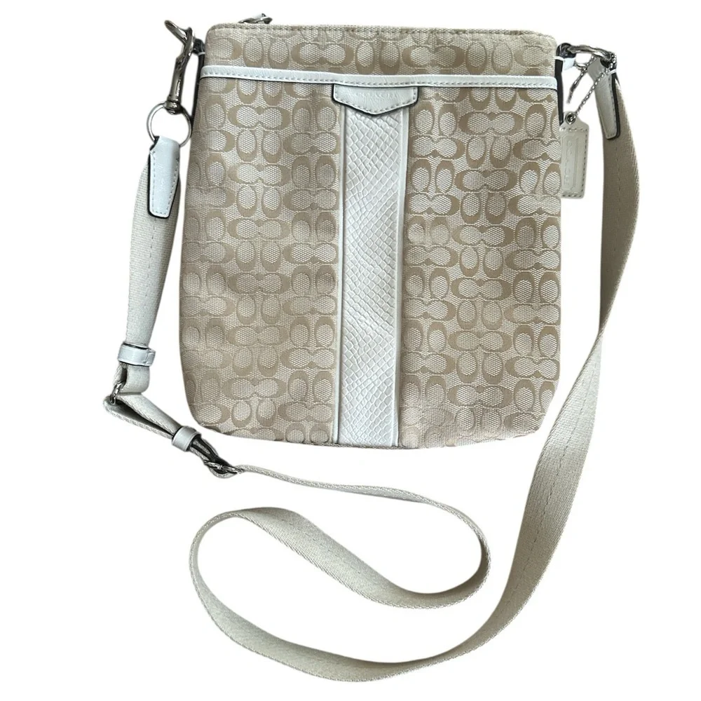 Coach Cream Signature Crossbody Snake Embossed Leather Bag